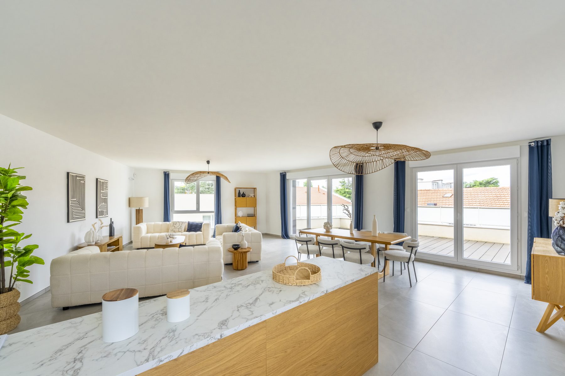 Cuisine et séjour — Diagonale — Champagne, meublé, Tom Devreeze, photographe immobilier Lyon